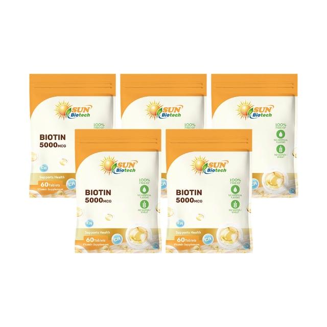 【Sun 日落恩賜】生物素5000mcg+鈣錠5袋組(共300錠)