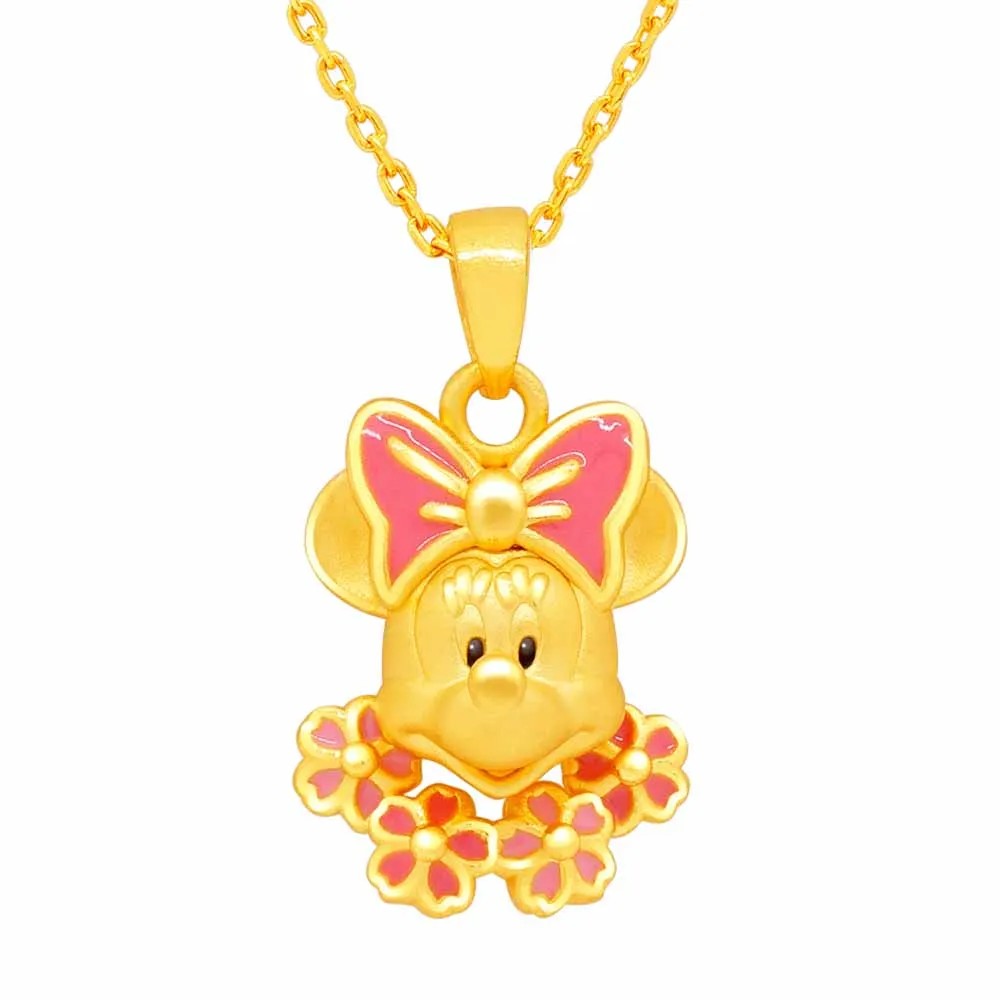 【Disney 迪士尼】黃金墜子 迪士尼聯名系列 櫻花米妮(金重:0.43錢/+-0.03錢)