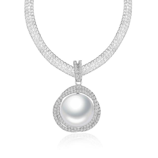 【City Diamond 引雅】日本天然南洋珍珠 南洋珠 白珠12mm 水鑽 項鍊 (東京Yuki系列)