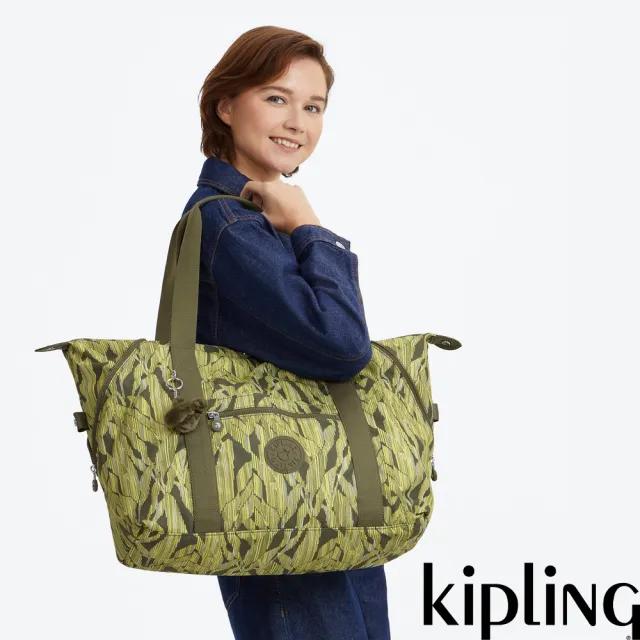 【KIPLING】綠色印花拉桿旅行袋-ART M 女包