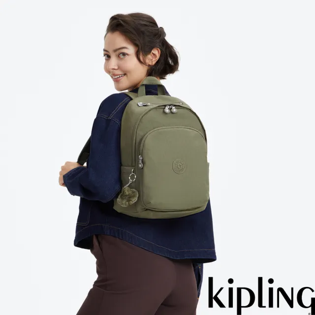 【KIPLING】鼠尾草綠上方拉鍊後背包-DELIA 女包
