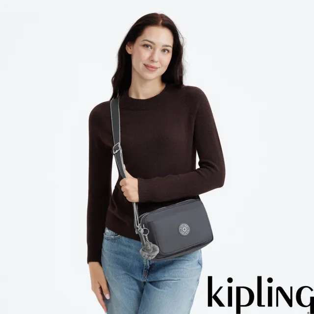 【KIPLING】月光灰多層隨身斜背包-ABANU M 女包