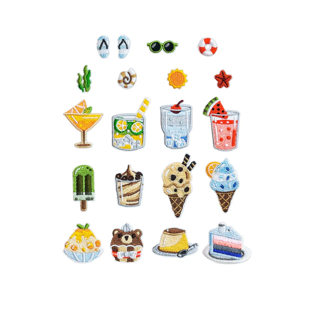 【QOQ】卡通貼布 刺繡貼布/可愛卡通夏日下午茶圖樣刺繡貼布 DIY材料 衣物補丁 自黏膠款(20款任選)