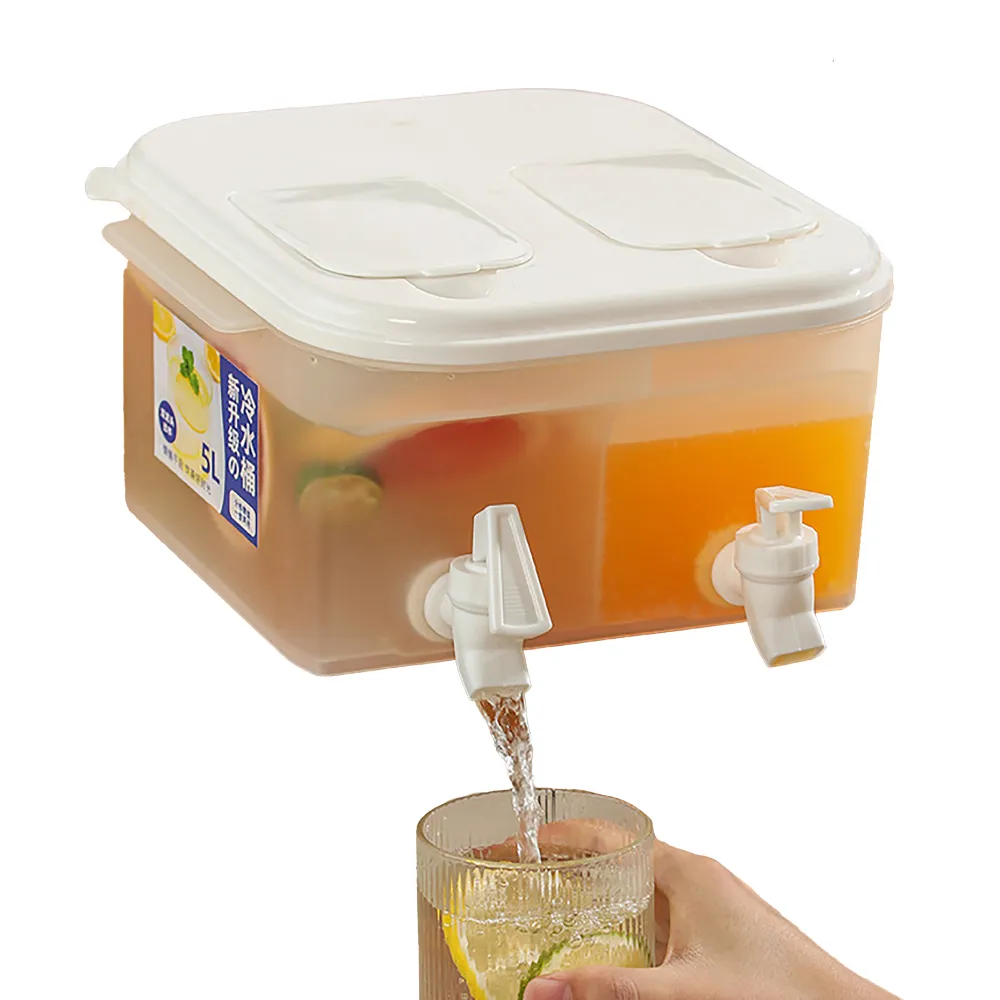 【加大容量】日式帶龍頭雙格冰箱冷水壺-5L(儲水桶 飲料桶 果汁 露營水桶 中秋烤肉 居家派對 宴客)
