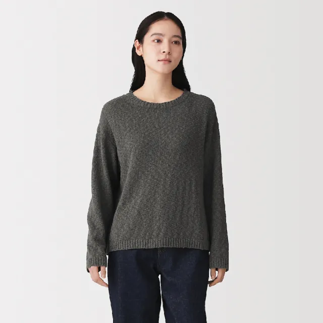 【MUJI 無印良品】女棉混節紗圓領針織衫(墨灰/象牙白/煙燻藍/煙燻棕)
