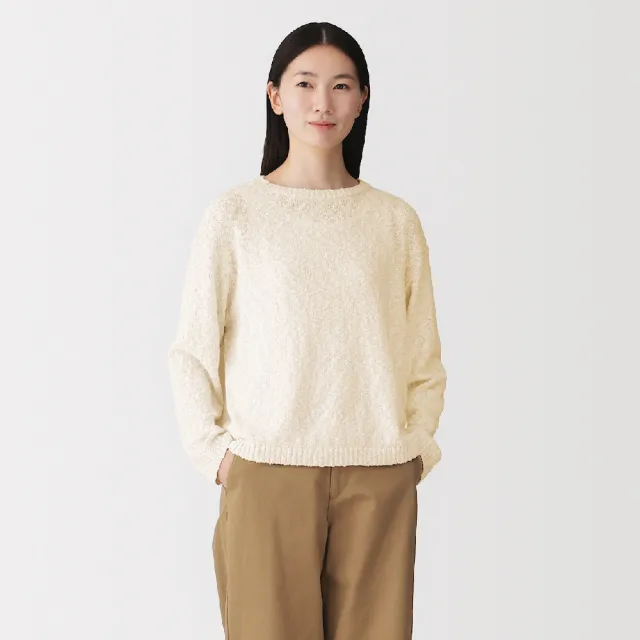【MUJI 無印良品】女棉混節紗圓領針織衫(墨灰/象牙白/煙燻藍/煙燻棕)