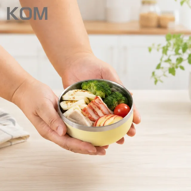 【KOM】夢想系列/外星動物系列｜磨砂不鏽鋼兒童雙層隔熱碗3入(碗*3+304湯匙*3)