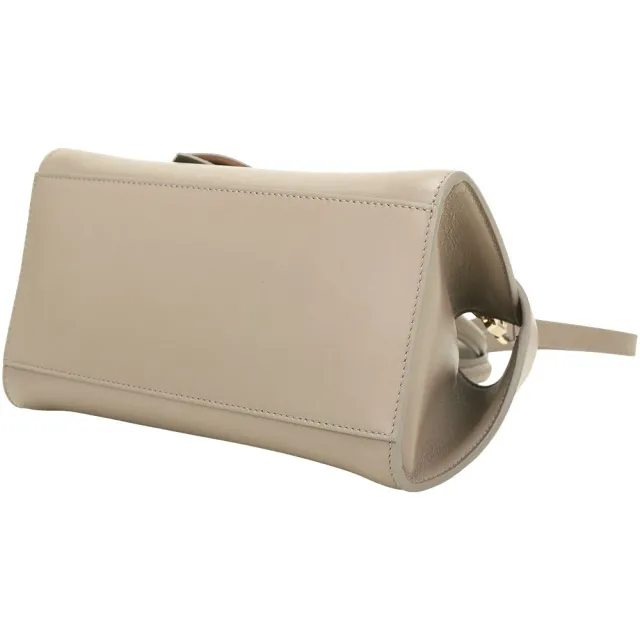 【Salvatore Ferragamo】HUG 馬蹄金釦帶牛皮手提/斜背托特包(XS/灰粉色 波士頓包 保齡球包 兩用)