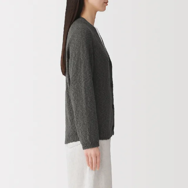 【MUJI 無印良品】女棉混節紗V領開襟衫(墨灰/米色/煙燻粉)