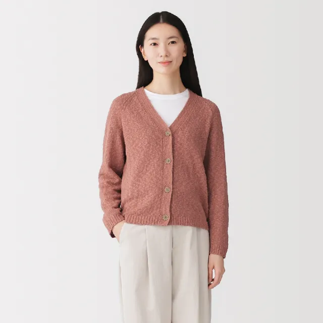【MUJI 無印良品】女棉混節紗V領開襟衫(墨灰/米色/煙燻粉)
