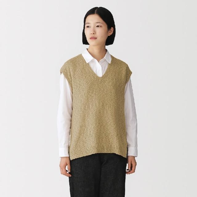 【MUJI 無印良品】女棉混節紗V領背心(墨灰/象牙白/米色)