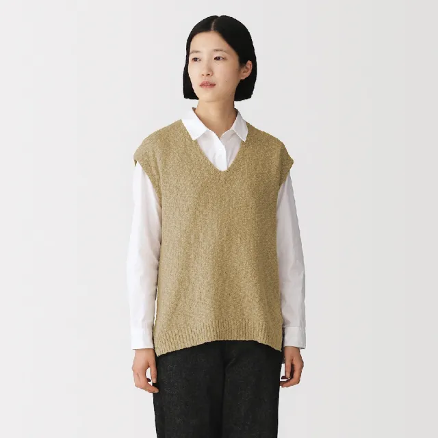 【MUJI 無印良品】女棉混節紗V領背心(墨灰/象牙白/米色)