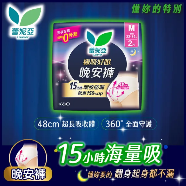 【Laurier 蕾妮亞】極吸好眠晚安褲/貼貼褲 褲型衛生棉任選2包組(共4片)(S-M/M-L/XL)-生活超市嚴選