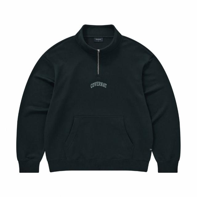 【COVERNAT】拱形LOGO半拉鍊大學T 海軍藍(UNI圓領上衣 CO2603CR24NA)