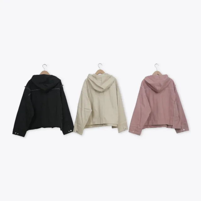 【MOSS CLUB】全棉斜紋連帽開釦外套 粉 卡 灰(魅力商品)