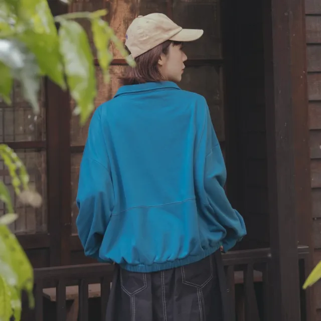 【MOSS CLUB】襯衫領半開拉鍊長袖棉T上衣 藍 黃