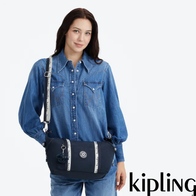 【KIPLING】藏藍黑白織帶大容量兩用包-ART BAGUETTE 女包