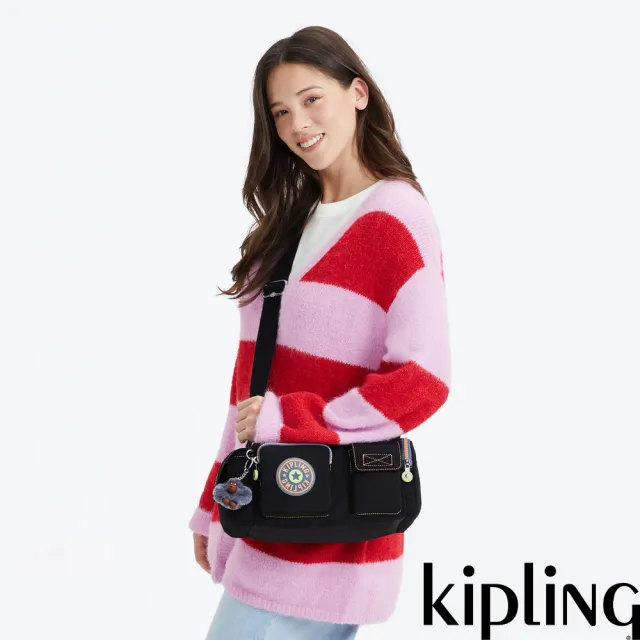 【KIPLING】活力黑輕巧多袋收納斜背包-SAM ENERGY 女包