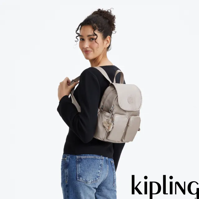 【KIPLING】『猴子包』時尚霧金掀蓋多袋收納後背包-CITY POCKET MINI 女包