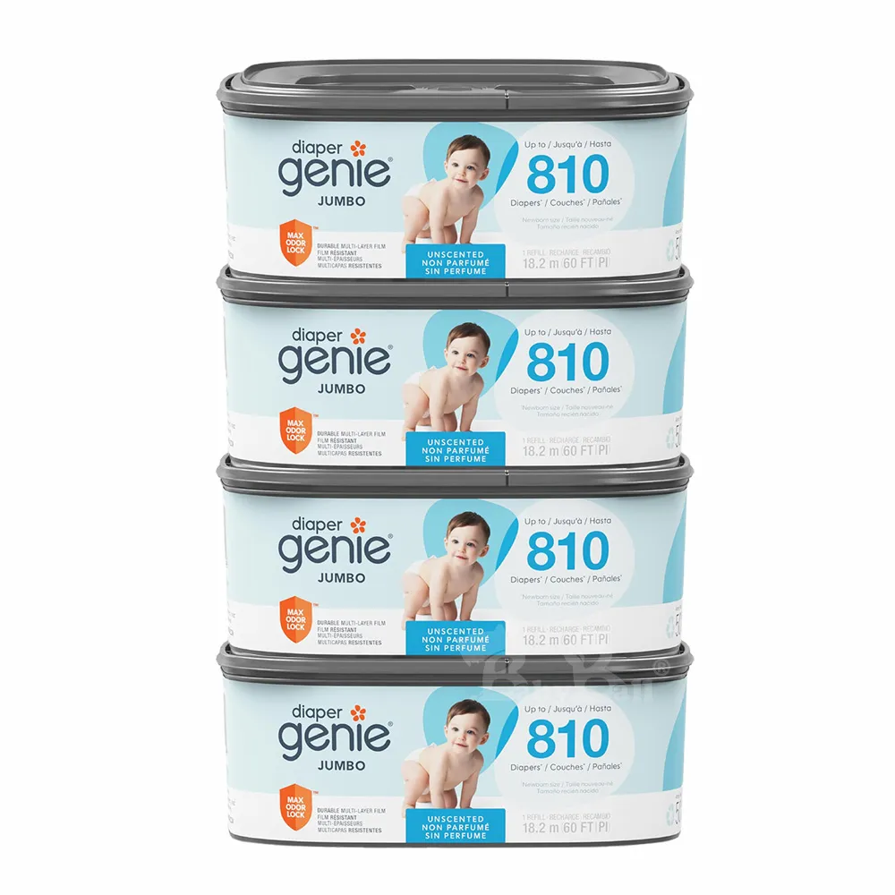【Diaper Genie】加拿大 Diaper Genie 不鏽鋼雙重鎖臭尿布處理器 多層鎖臭塑膠袋匣 加長型*4入(鎖臭)