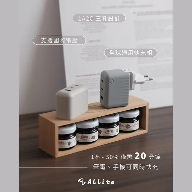 【ALLite】A1 PRO 70W 1A+2C氮化鎵三孔快充(充電頭 豆腐頭 充電器 旅充頭)