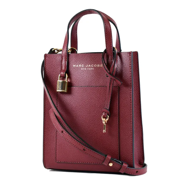 【MARC JACOBS】荔枝紋手提/斜背二用鎖頭包-櫻桃紅/迷你款-特