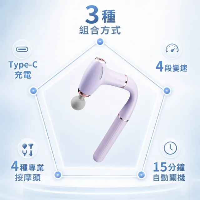 【KINYO】3in1不求人感應式加長筋膜槍FG-90(全身360度皆可按 3種組合方式)