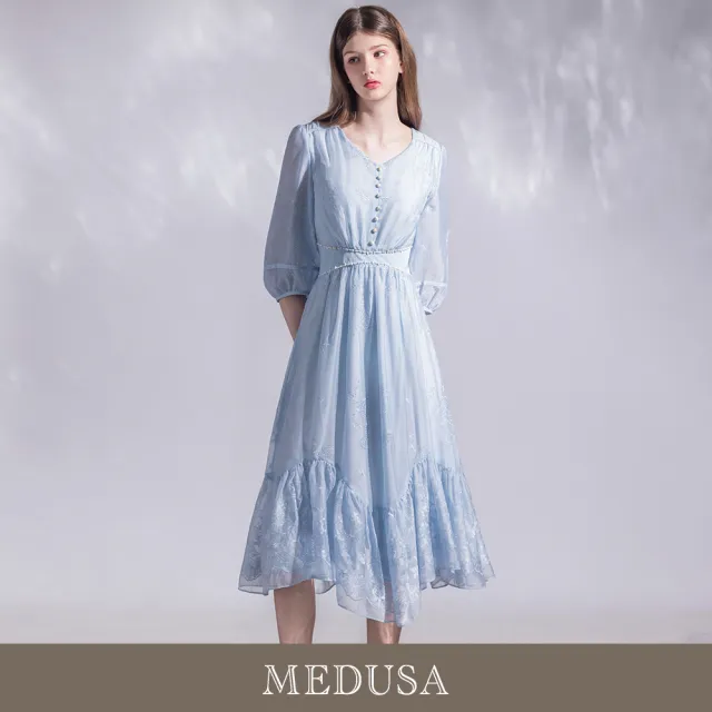 【MEDUSA 曼度莎】現貨-鈴蘭絮語 宮廷泡泡袖收腰洋裝（M-XL）｜洋裝推薦 小洋裝 約會穿搭