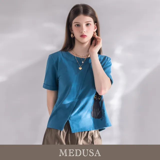 【MEDUSA 曼度莎】現貨-MEDUSA 貓咪切接休閒T恤 - 2色（M-XL）｜女短T恤 休閒穿搭 女上衣