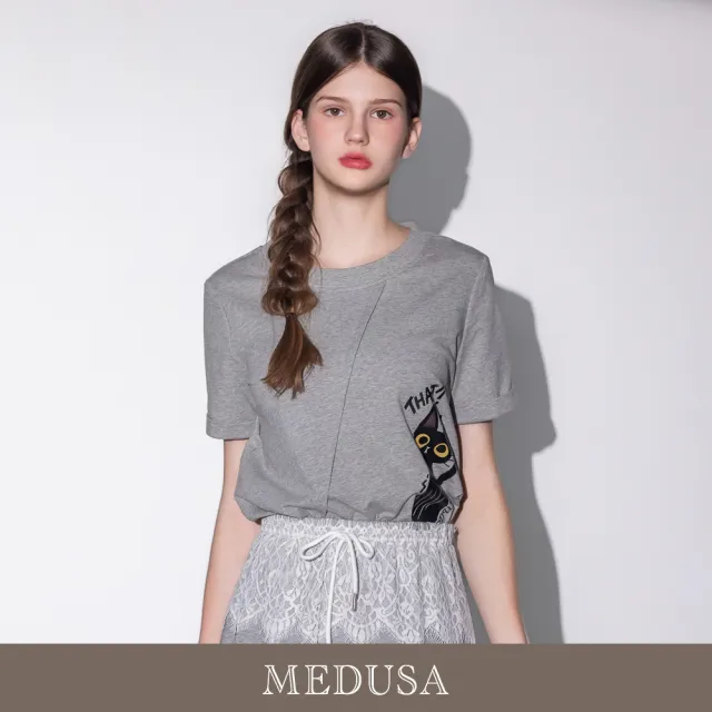 【MEDUSA 曼度莎】現貨-MEDUSA 貓咪切接休閒T恤 - 2色（M-XL）｜女短T恤 休閒穿搭 女上衣