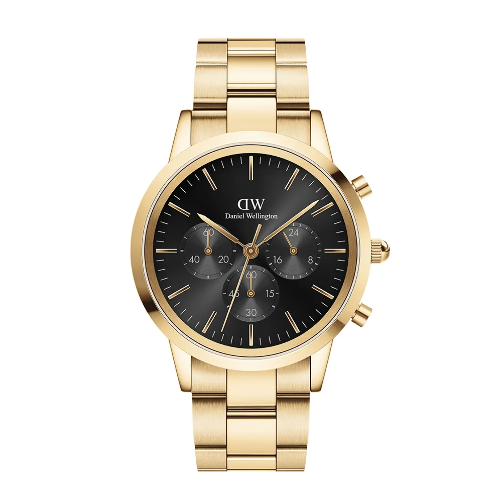 【Daniel Wellington】DW 手錶 Iconic Chronograph 42mm香檳金三眼精鋼錶黑錶盤(DW00100641)
