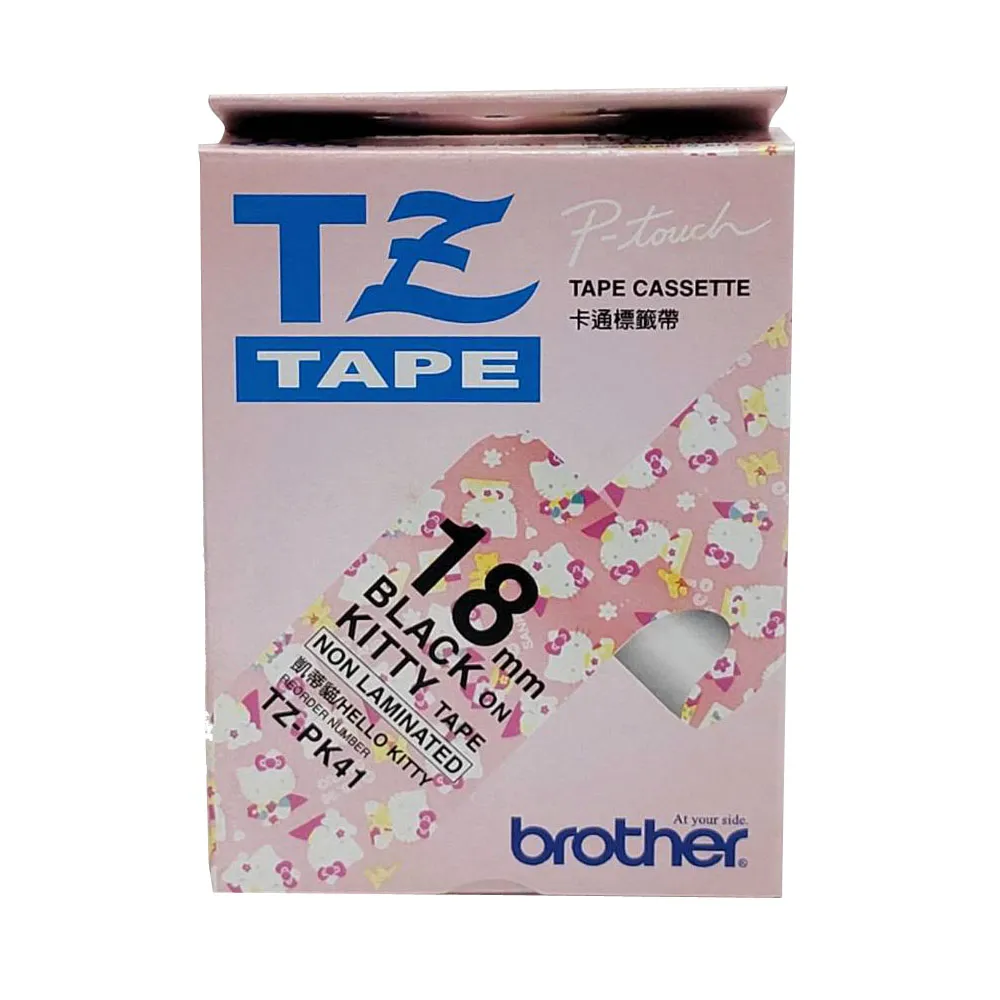【Brother】TZ-PK41 18mmHelloKitty粉底黑字原廠無護貝標籤帶