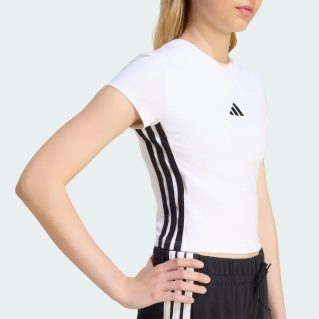 【adidas 愛迪達】W 3s Pad Baby T 女 T恤 運動上衣 休閒短袖 短版 白(KR4038)