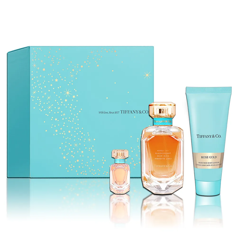 【Tiffany&Co. 蒂芙尼】玫瑰金淡香精香氛禮盒 (玫瑰金淡香精75ML+小香5ML+身體乳100ML)