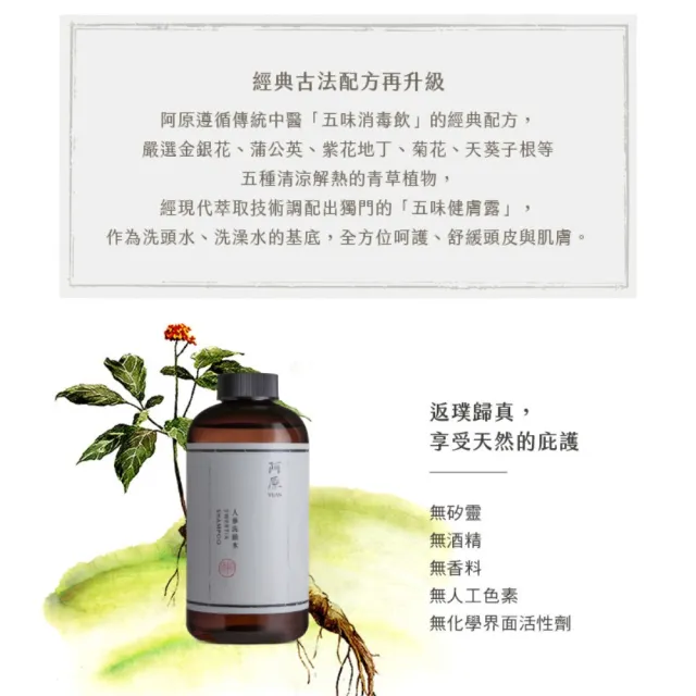 【阿原】人參洗頭水500mL*2(洗髮精)(清潔同時保養)