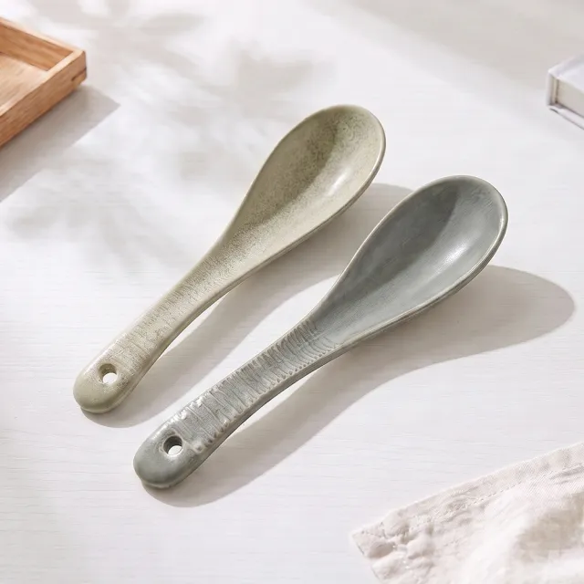 【Just Home】覓雲陶瓷湯匙16cm-2色可選(可微波 中式匙)