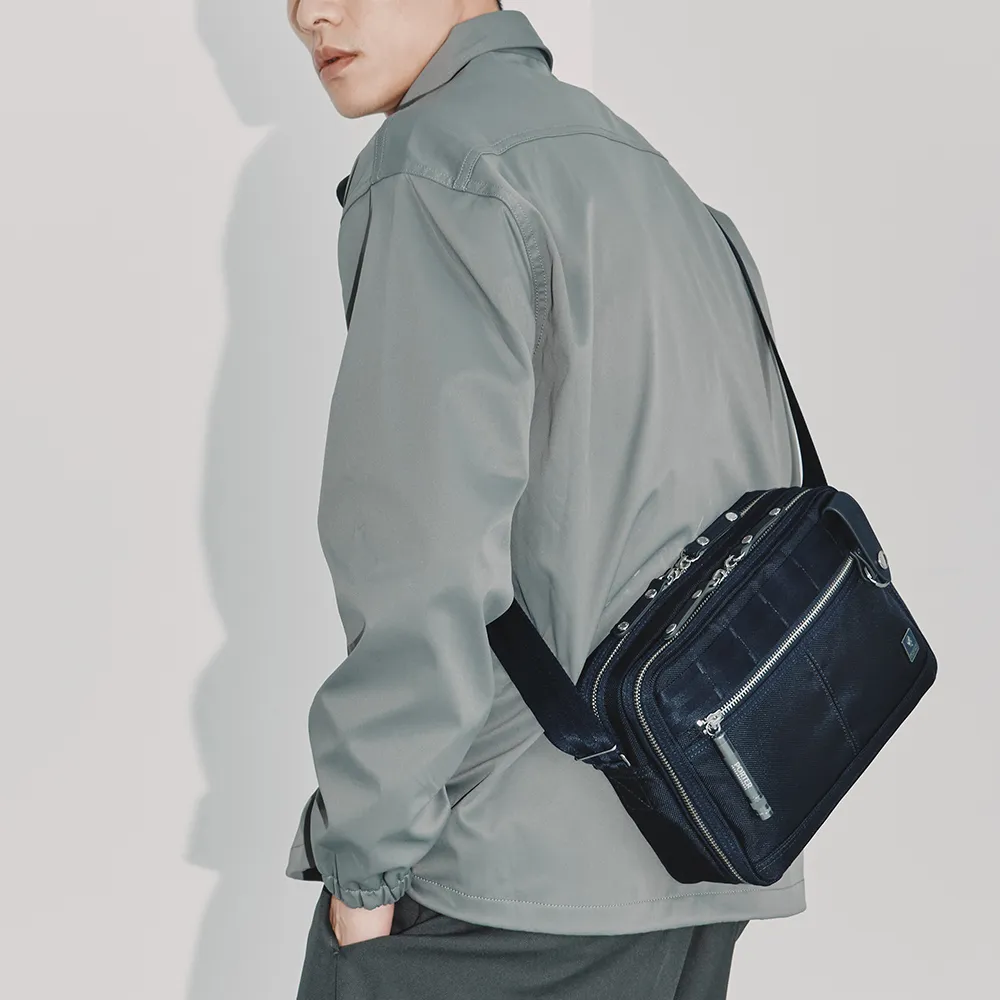 【PORTER INTERNATIONAL】自信經典NEW HEAT雙層斜背包(深藍)
