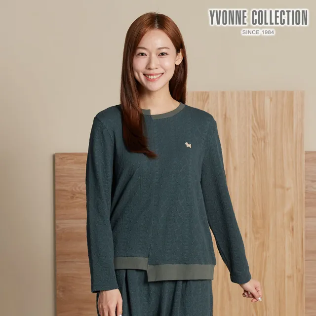 【YVONNE 以旺傢飾】麻花提花拼接長袖上衣-暗綠