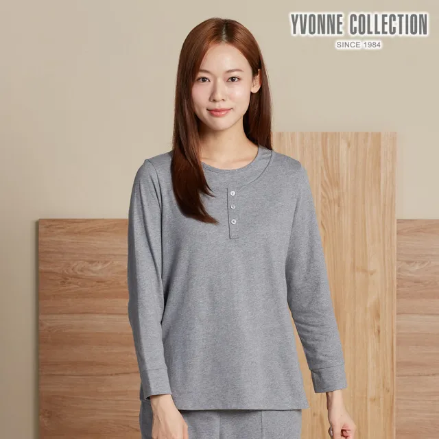 【YVONNE 以旺傢飾】假兩件長袖上衣-岩石灰