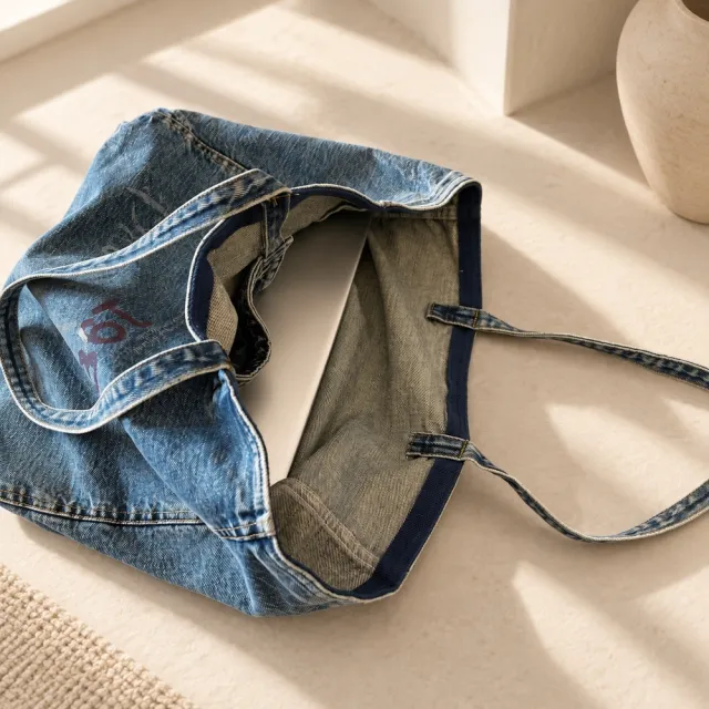 【EMMA SUE】雙11 大容量包包 女生包包 肩背包 托特包 送女友 上班包 水洗藍包 單肩包 復古包包 韓版包