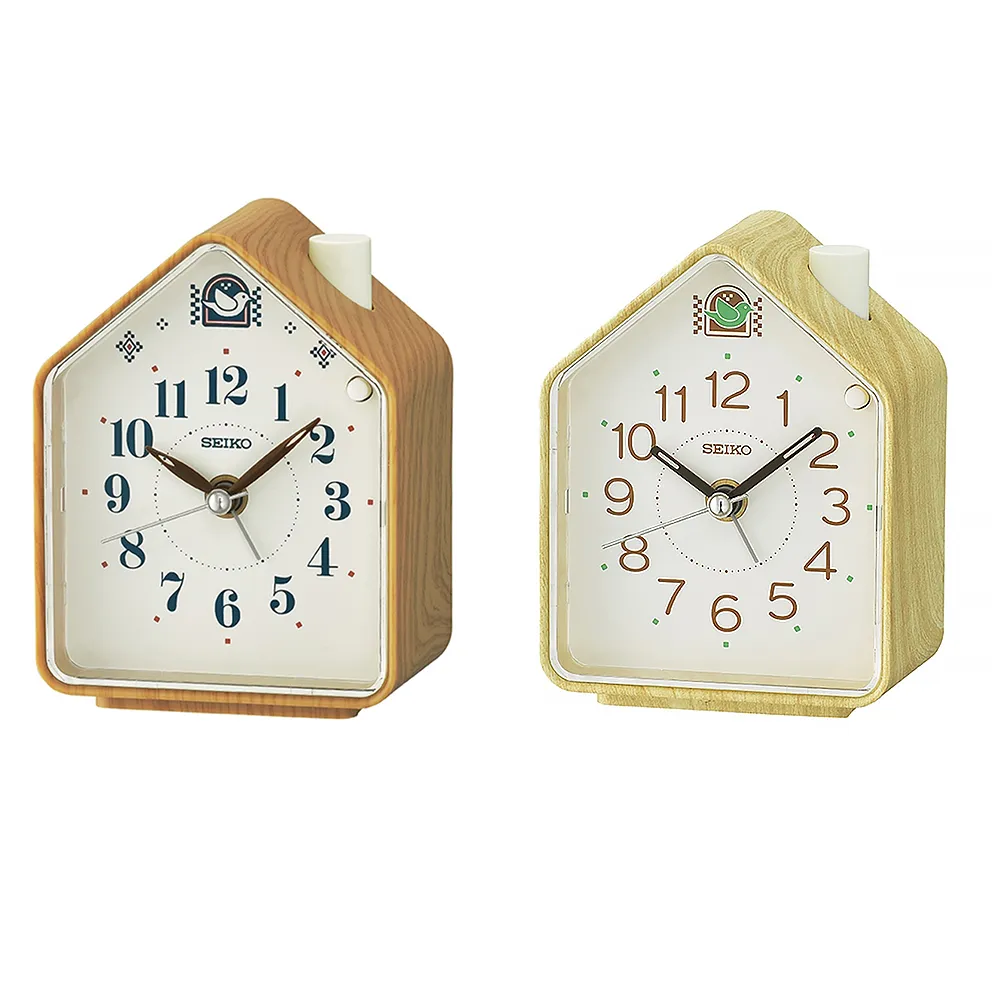 【SEIKO 精工】小木屋 鳥鳴防貪睡鬧鐘 時鐘 QHP011(靜音滑動式秒針 夜光指針 2組鬧鈴聲可選)