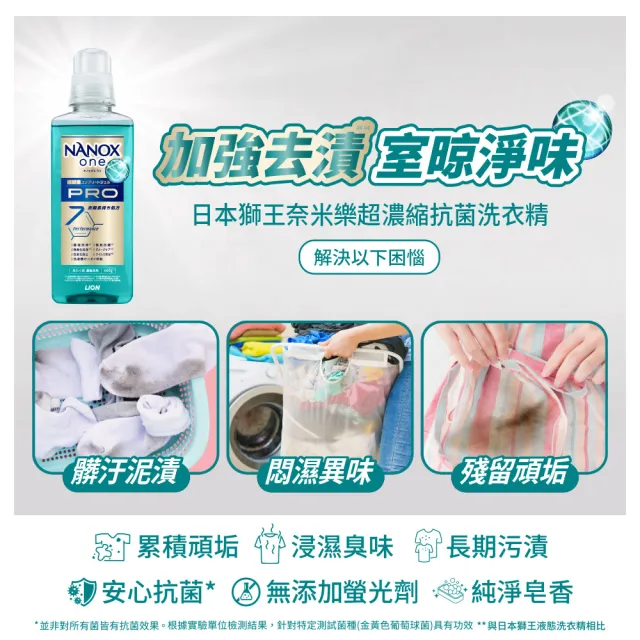 【LION 獅王】奈米樂超濃縮抗菌洗衣精 加強去漬(600gx4)
