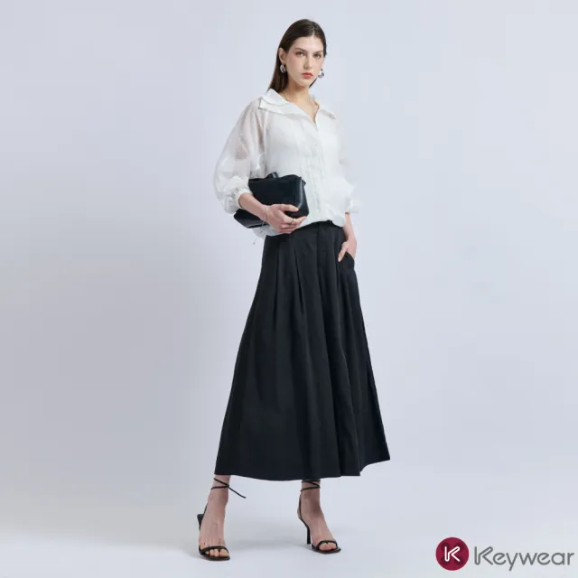 【KeyWear 奇威名品】垂墜打褶九分寬褲