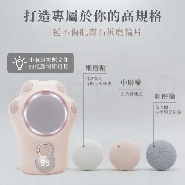 【Beroso 倍麗森】貓爪紫光水洗電動磨手腳皮機(腳皮機 磨腳皮機 去腳皮機 電動腳皮機 禮物)
