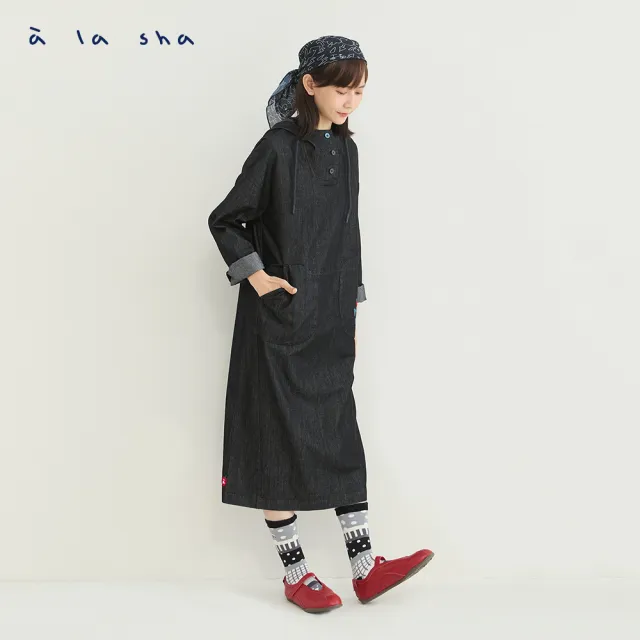 【a la sha】俏皮miao連帽牛仔長袖洋裝