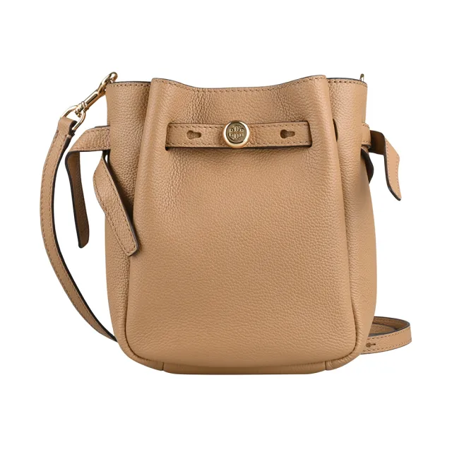 【TORY BURCH】TORY BURCH精品荔枝紋牛皮Romy斜背水桶包(小/棕)