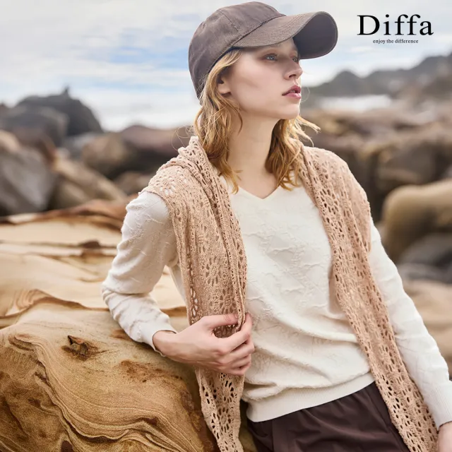 【Diffa】菱格織紋長袖線衫-女