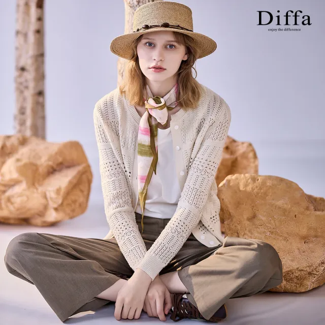 【Diffa】鏤空織紋開襟線衫-女