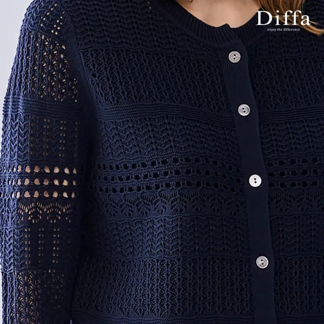 【Diffa】鏤空織紋開襟線衫-女