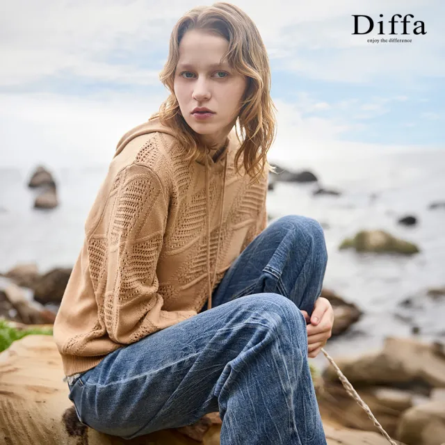【Diffa】樹枝紋刷色牛仔褲(丹寧)-女